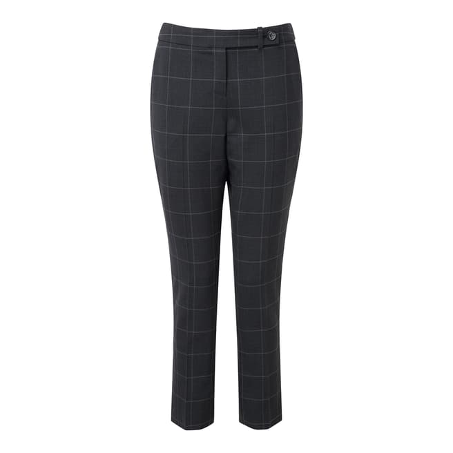 Pure Collection Black Check Wool Mix Tailored Ankle Length Trousers
