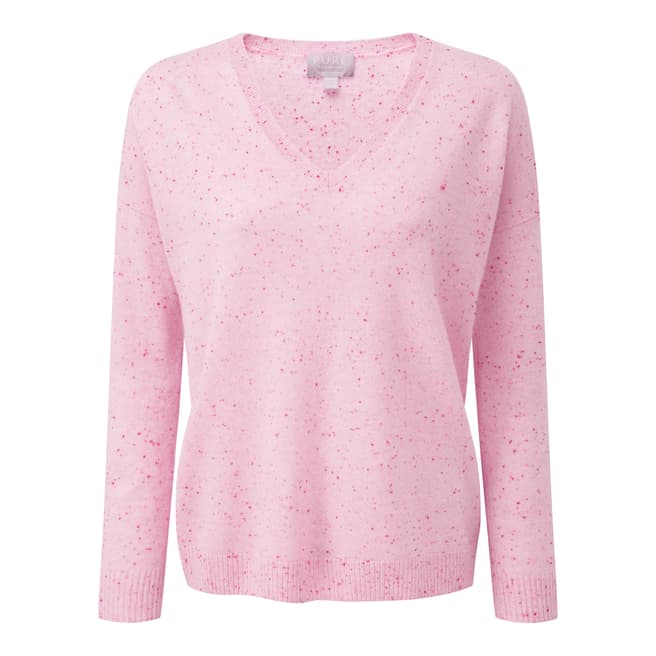 Pure Collection Pink Marl Cashmere Relaxed V Neck Jumper