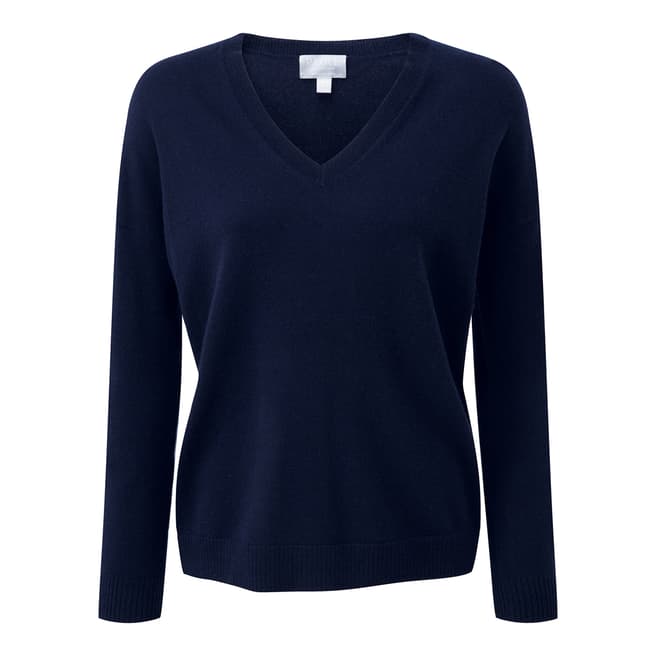 Pure Collection Navy Cashmere Relaxed V Neck Jumper