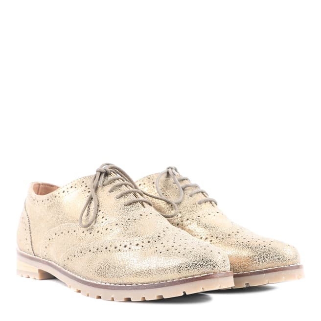 Carlton London Gold Leather Lace Up Brogue Shoes
