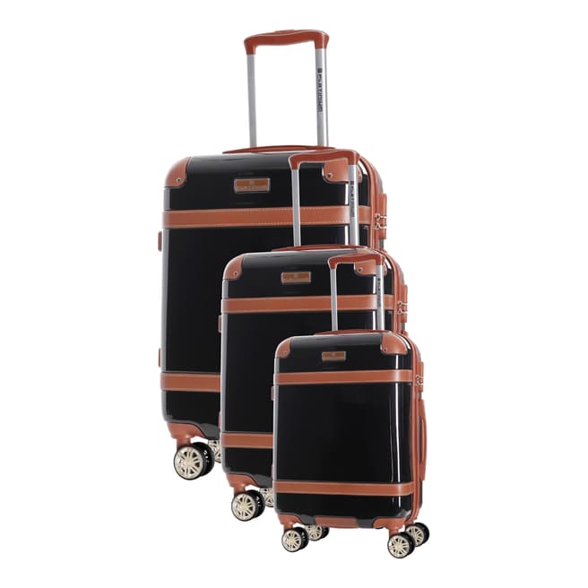 Platinium Set of 3 Black Venicia Spinner Suitcases 50/60/70cm