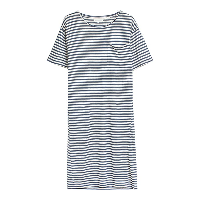 Chinti and Parker Blue and Ivory Stripe Linen Oversized T-Shirt Dress