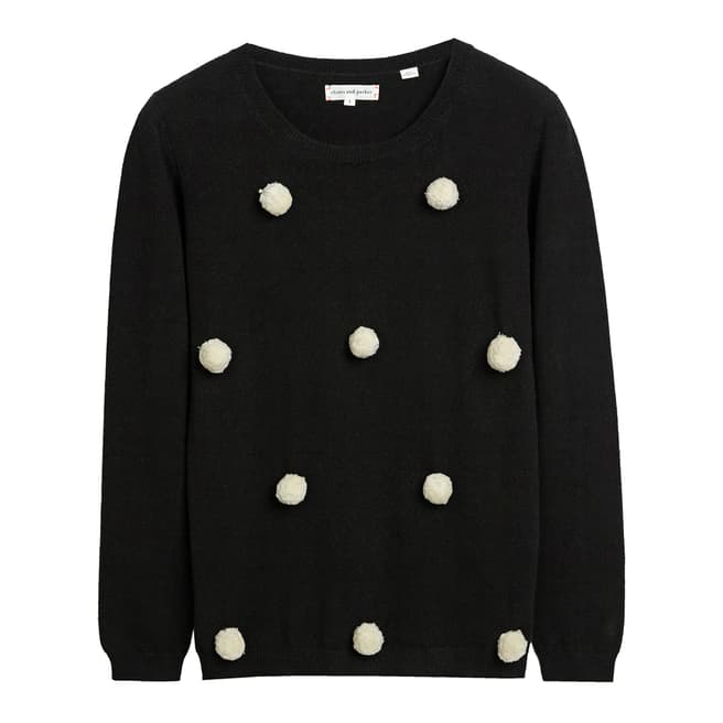 Chinti and Parker Black and Cream Cashmere Pom Pom Jumper