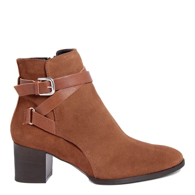 Paola Ferri Chestnut Brown Suede Buckle Detail Ankle Boots
