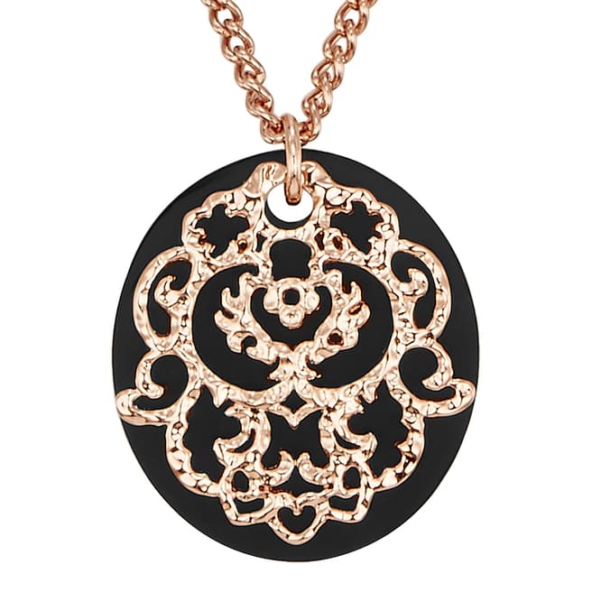 Lilly & Chloe Rose Gold/Black Circle Swarovski Elements Pendant Necklace