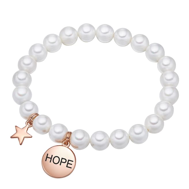 Yamato Pearls White Pearl/Rose Gold Hope Charm Bracelet