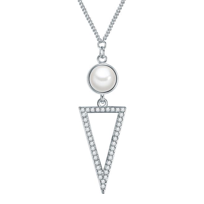 Pearls of London Silver Triangular Pendant White Pearl Necklace