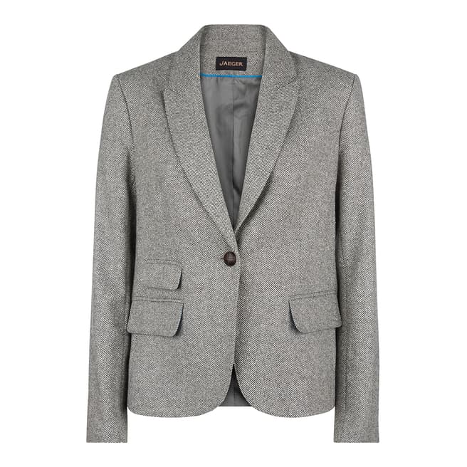 Jaeger Grey Wool Blend Herringbone Jacket