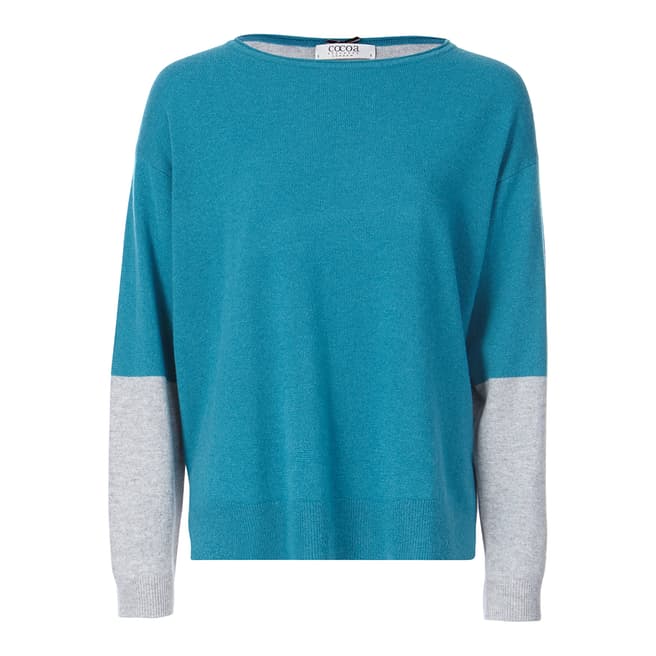 Cocoa Cashmere Teal/Light Grey Boxy Cashmere Jumper