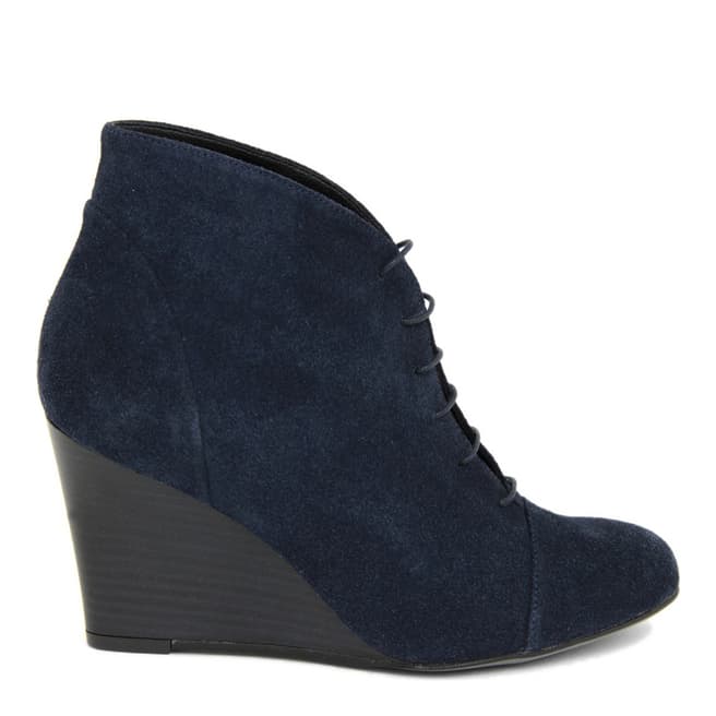 Eye Dark Blue Suede Lace Up Wedge Ankle Boots 