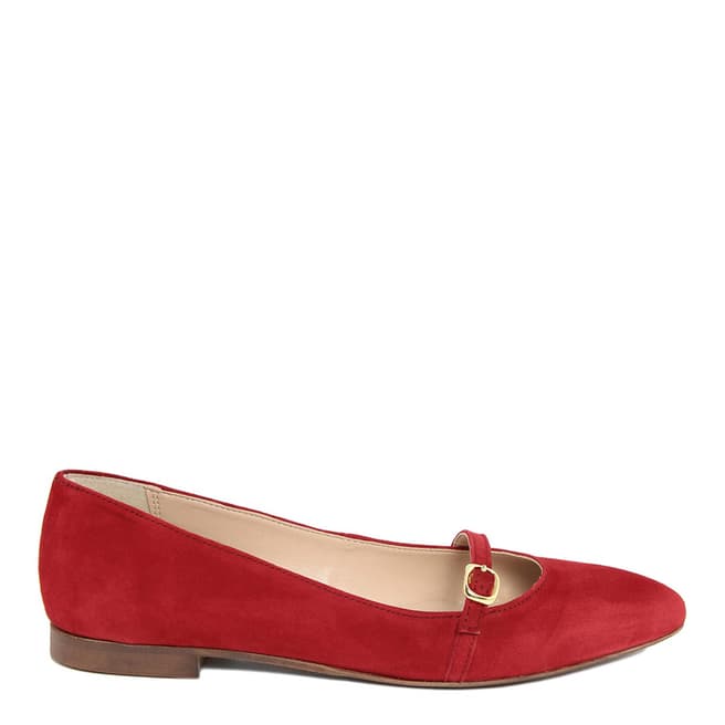 Eye Red Suede Buckle Flat Shoes 