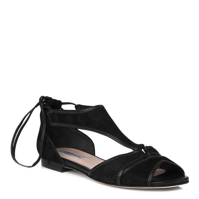 L K Bennett Black Suede Strappy Flat Sandals
