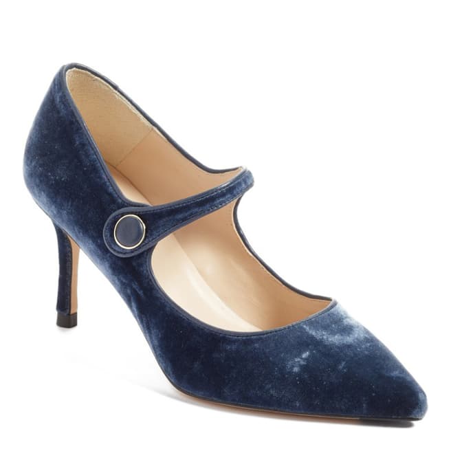 L K Bennett Blue Velvet Mary Jane Court Shoes