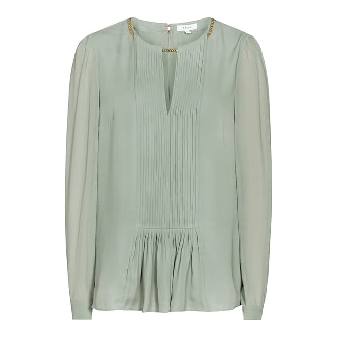 Reiss Green Inda Pleated Chain Neck Blouse
