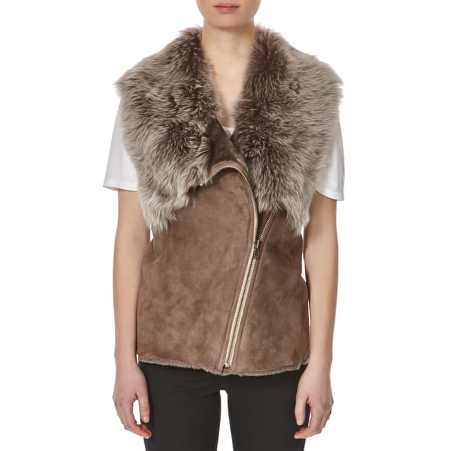 Shearling Boutique Taupe Zip Toscana Gilet