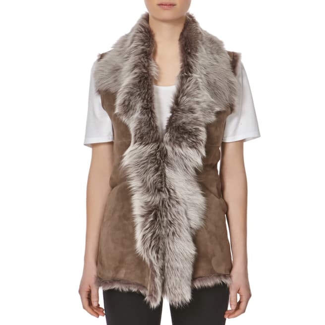 Shearling Boutique Taupe Silver Shearling Gilet