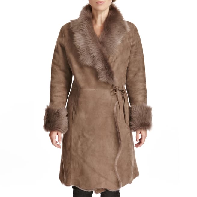 Shearling Boutique Taupe Alice Wrap Shearling Coat