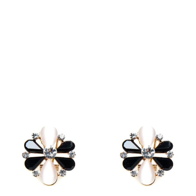 Bella Rosa Black/White Gemtone Crystal Detail Stud Earrings
