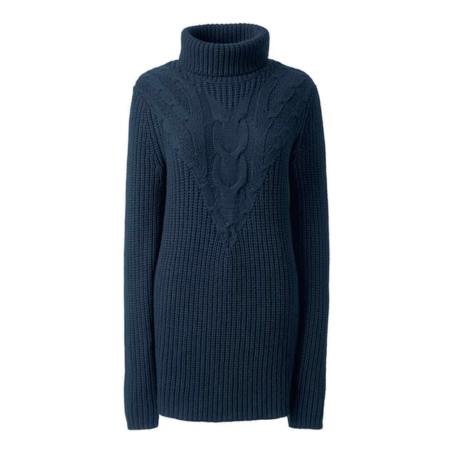 Lands End Navy Cable Cotton and Wool Blend Jumper
