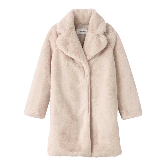 Lands End Girl's Blush Pink Faux Fur Coat