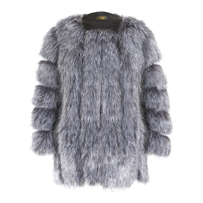 JayLey Collection Grey Luxury Faux Fur Silk Blend Coat