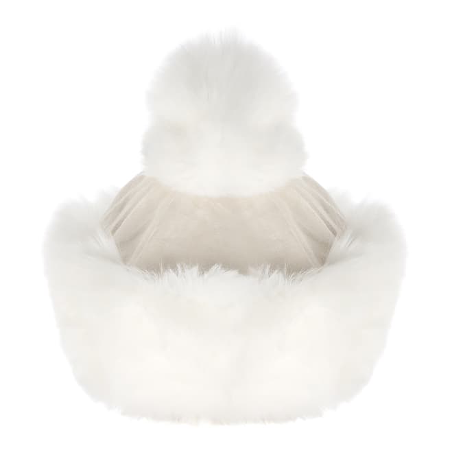 JayLey Collection White Luxury Faux Knit Pompom Hat