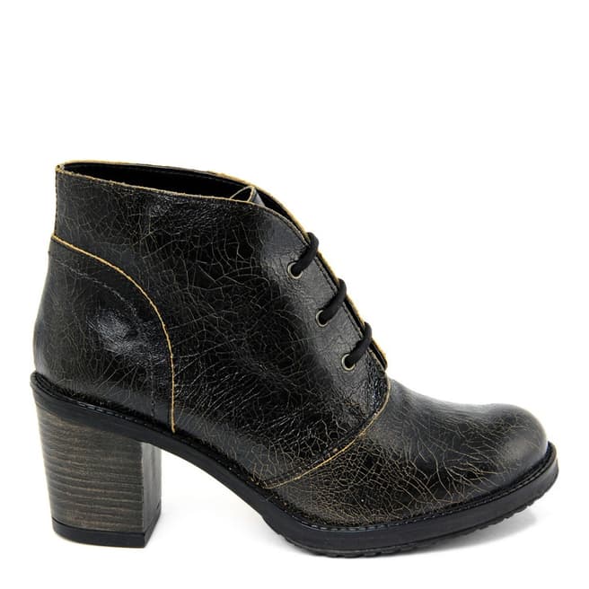 Gusto Black Leather Trinidad Crack Ankle Boots