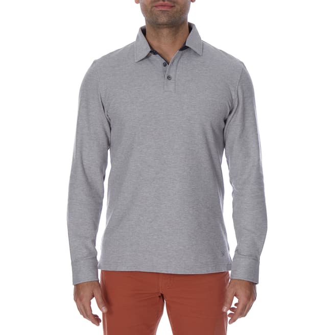 Hackett London Pale Grey Long Sleeve Cotton Polo Shirt