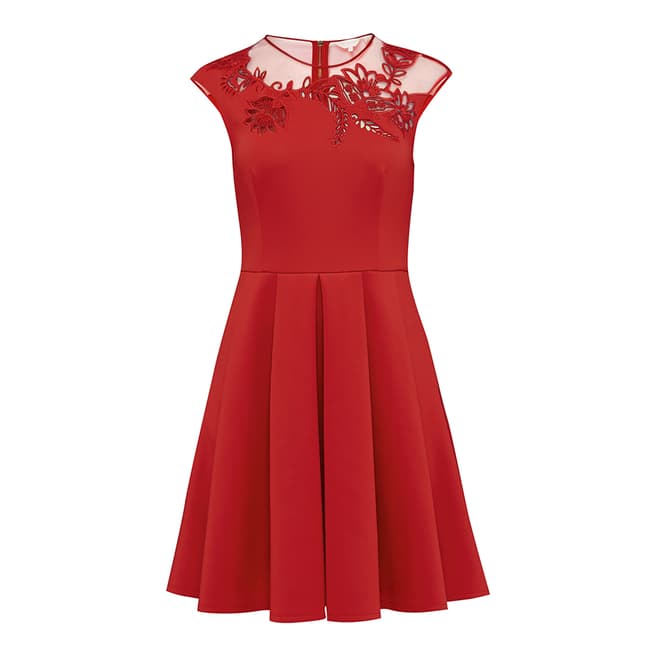 Ted Baker Bright Red Dollii Embroidered Cut Out Dress