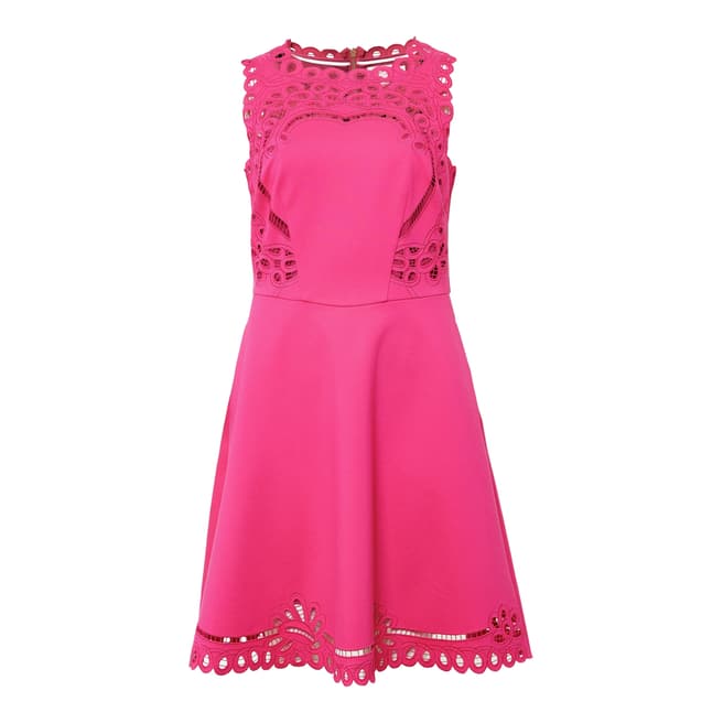 Ted Baker Bright Pink Verony Embroidered Skater Dress