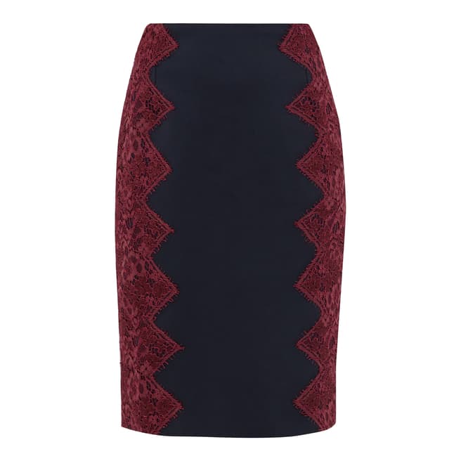 Ted Baker Navy Queeny Scallop Lace Edge Pencil Skirt