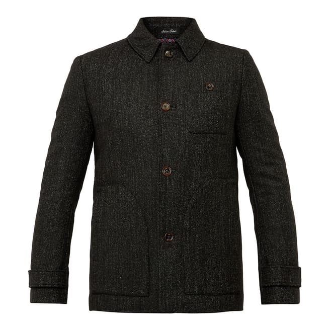 Ted Baker Charcoal Robson Wool Blend Collared Overcoat