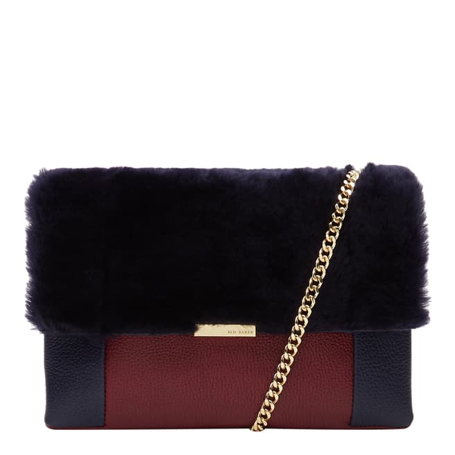 Ted Baker Navy Leather/Shearling Trim Crossbody Bag