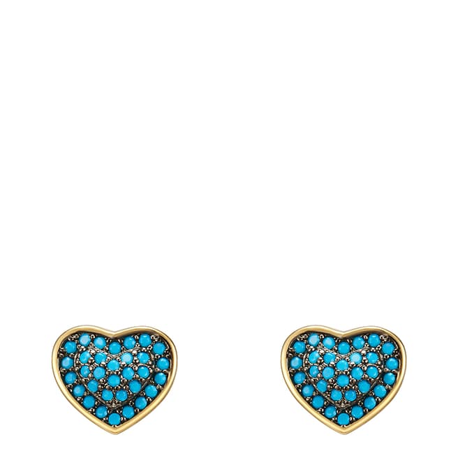Tassioni Gold/Blue Heart Stud Earrings