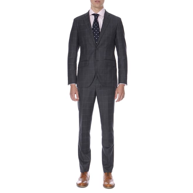 Hackett London Ash Grey/Blue Sharkskin Check Wool Suit