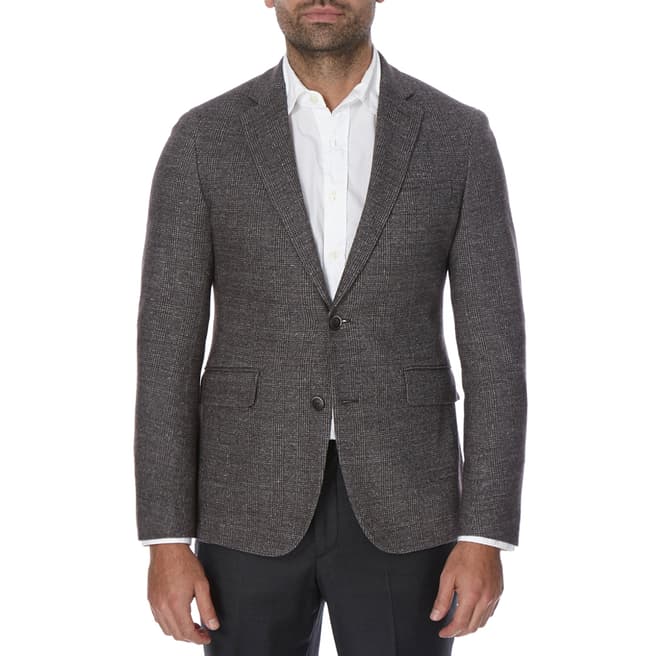 Hackett London Grey/Brown Jersey Tweed Check Wool Blend Blazer