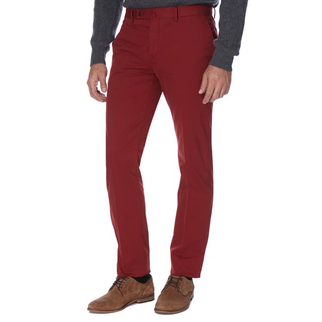 Hackett London Red Slim Fit Cotton Blend Kensington Chino Trousers