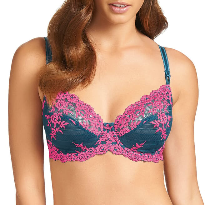 Wacoal Blue/Pink Rose Lace Embrace Underwired Bra