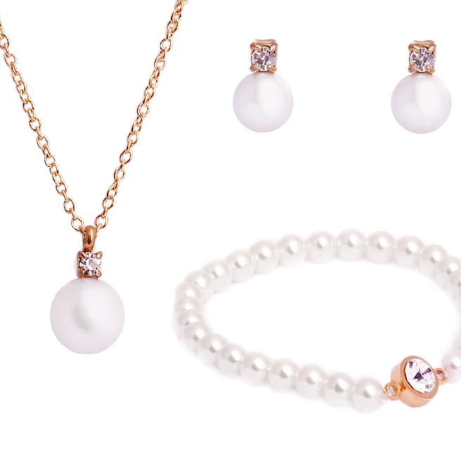 Victoria Walls Rose Gold Pearl Earrings/Bracelet/Necklace Set