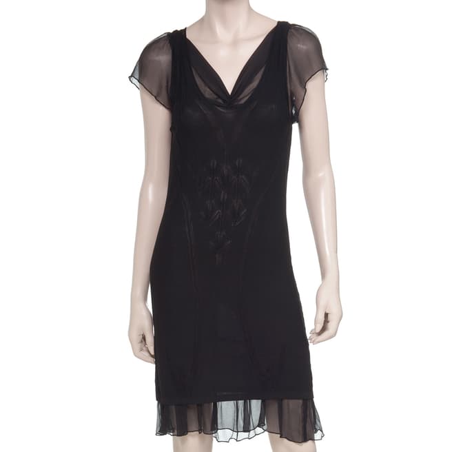 Leon Max Collection Black Lace Crinkle Chiffon Dress