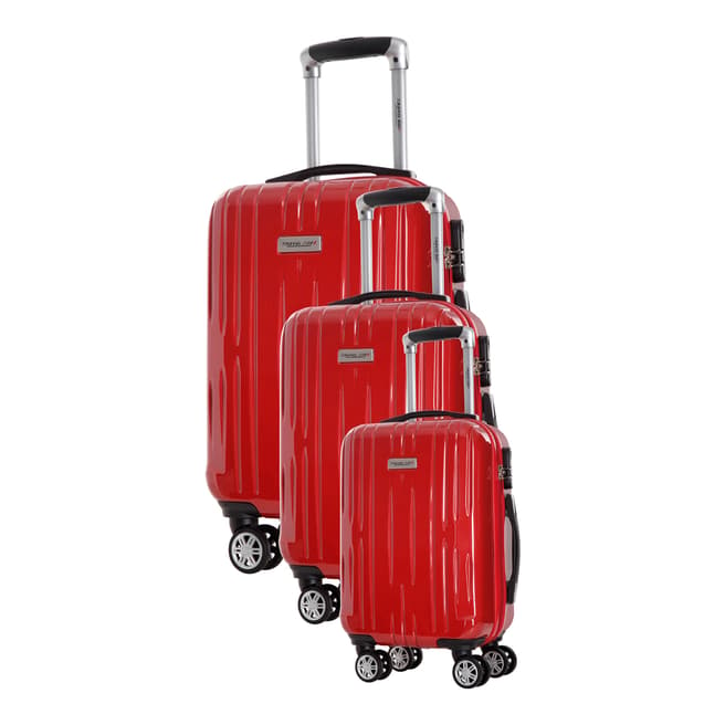 Travel One Set of 3 Red Clifton Spinner Suitcases 45/55/65cm