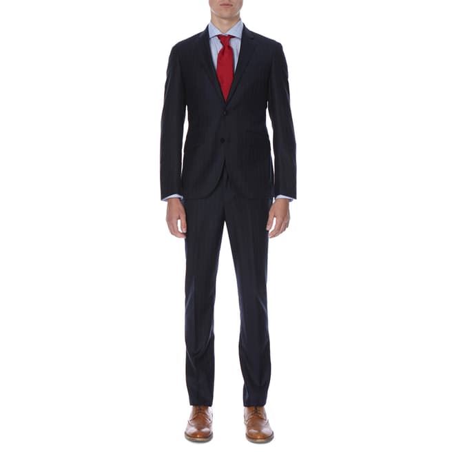 Hackett London Navy Chalk Stripe Tailored Fit Wool Suit