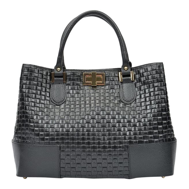 Carla Ferreri Black Leather Textured Handbag