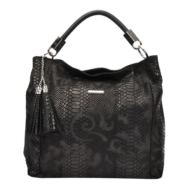 Carla Ferreri Black Leather Textured Hobo Bag