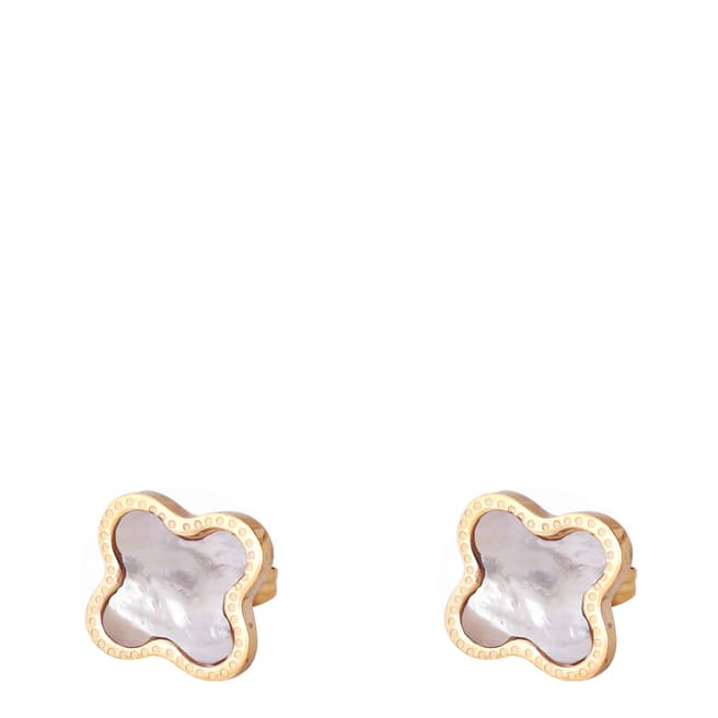 Chloe Collection by Liv Oliver Gold Mother of Pearl Clover Earrings