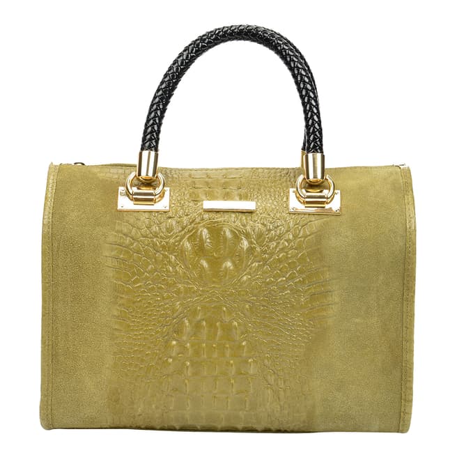 Isabella Rhea Green Texture Contrast Leather Top Handle Bag