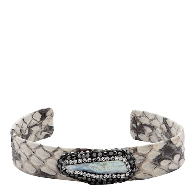 White label by Liv Oliver White and Black Snakeskin Leather Crystal Cuff Bracelet