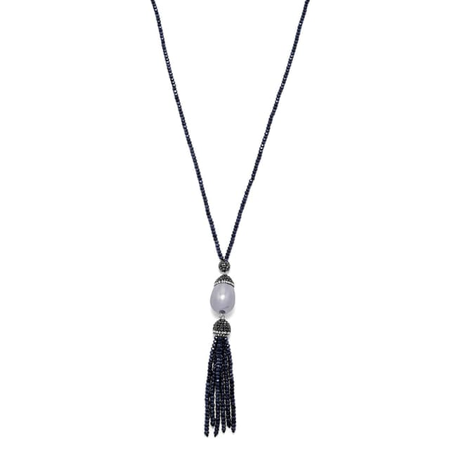 White label by Liv Oliver Blue Onyx Crystal and Pearl Tassel Necklace