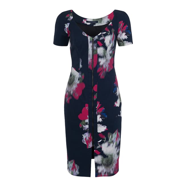 French Connection Navy Blue Wilderness Bloom V Neck Dress