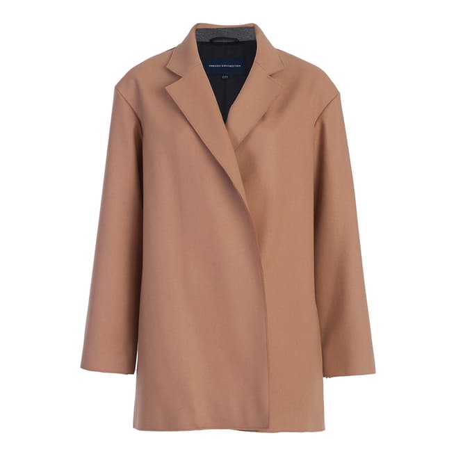 French Connection Indian Tan Platform Felt Wool and Cashmere Blend Coat